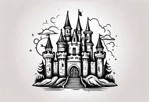 castle vintage tattoo style old school traditional bold color tattoo idea