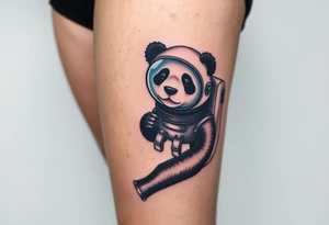 Panda with astronaut suit in outer space tattoo idea