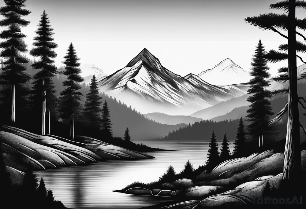 A mountain landscape overlooking a forest tattoo idea