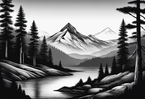 A mountain landscape overlooking a forest tattoo idea