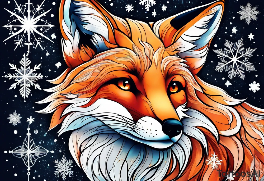 Constellation, animal fox , snowflake tattoo idea