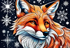 Constellation, animal fox , snowflake tattoo idea