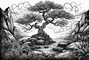 A tree or plant sprouting from a broken rock. tattoo idea