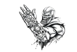 thanos with infinity gaulet filled with infinity stones fighting avengers tattoo idea