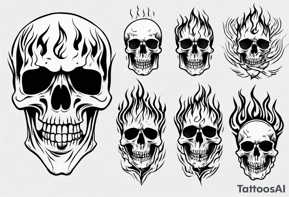 Skeleton head flames tattoo idea