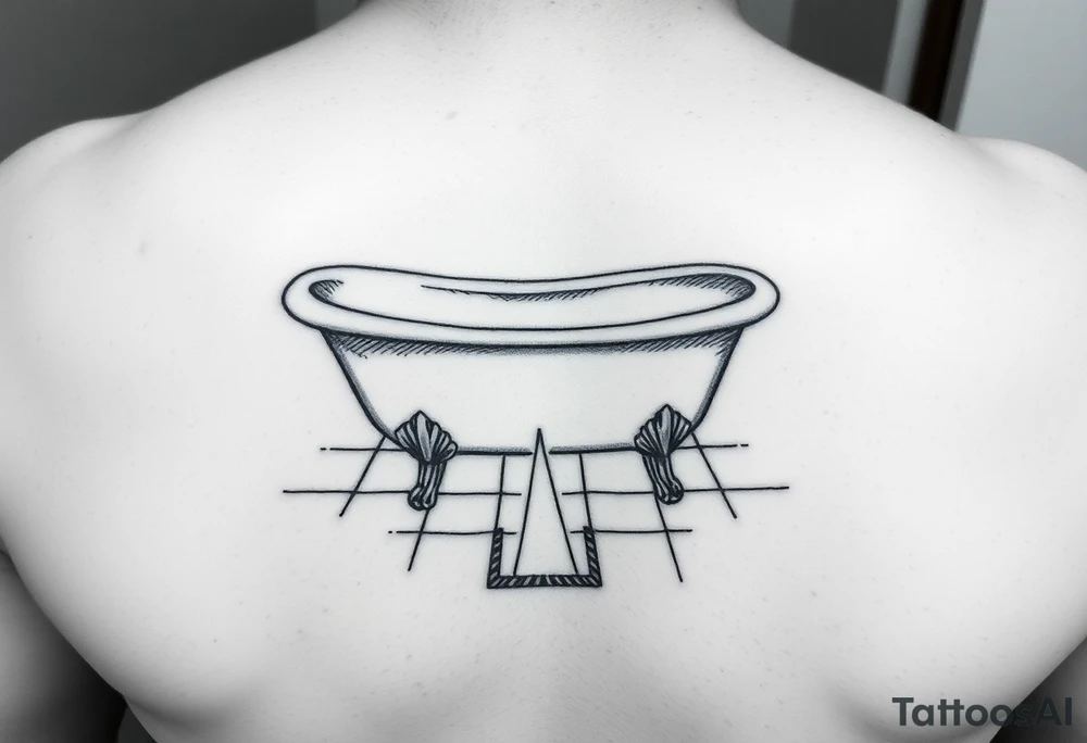 clawfoot bathtub on a tile floor and light coming up out of a small crack on the floor tattoo idea