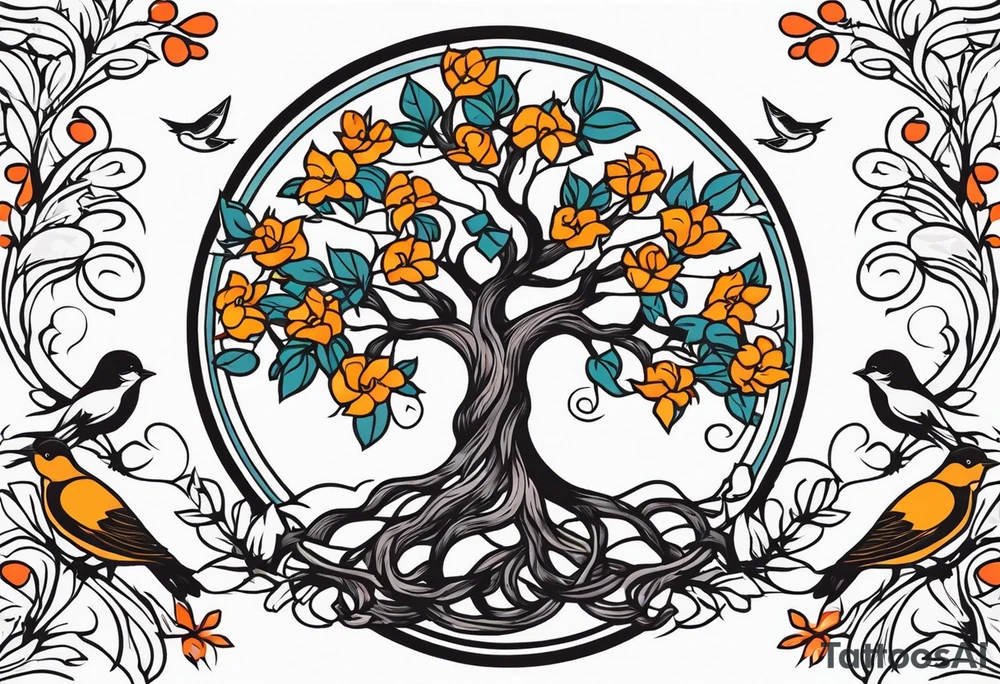 tree with roots and birds


old school vintage simple traditional design with vintage flowers surrounding
bold color simple tattoo idea