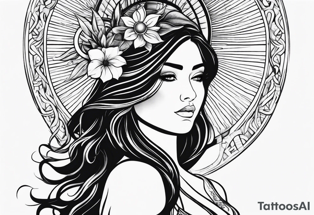 sun and woman tattoo idea