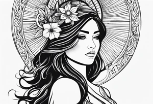 sun and woman tattoo idea
