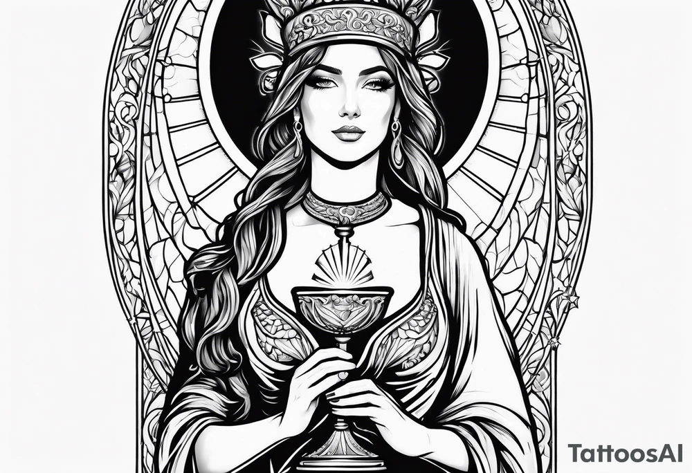 Female saint holding a chalice tattoo idea
