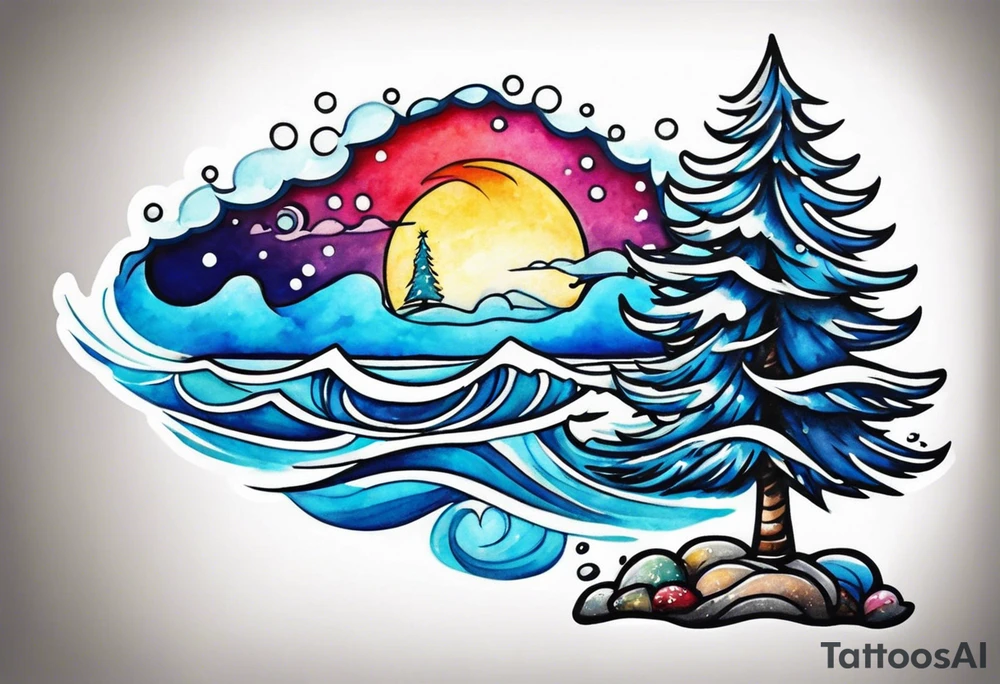 salt air blue water color Christmas tree tattoo idea