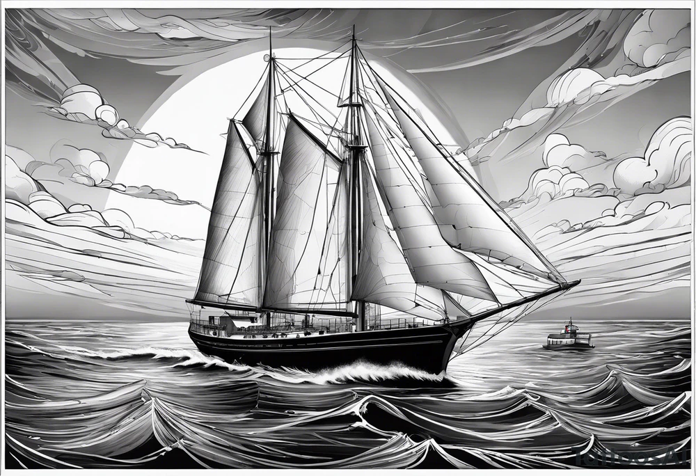 voilier vue de face. phare maritime dans le voilier servant de mat pour les voiles. tattoo idea