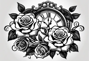 roses with broken chains and a clock in the middle tattoo idea