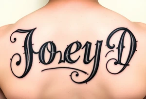 The words Joey D written with a large scale fancy J at the start tattoo idea