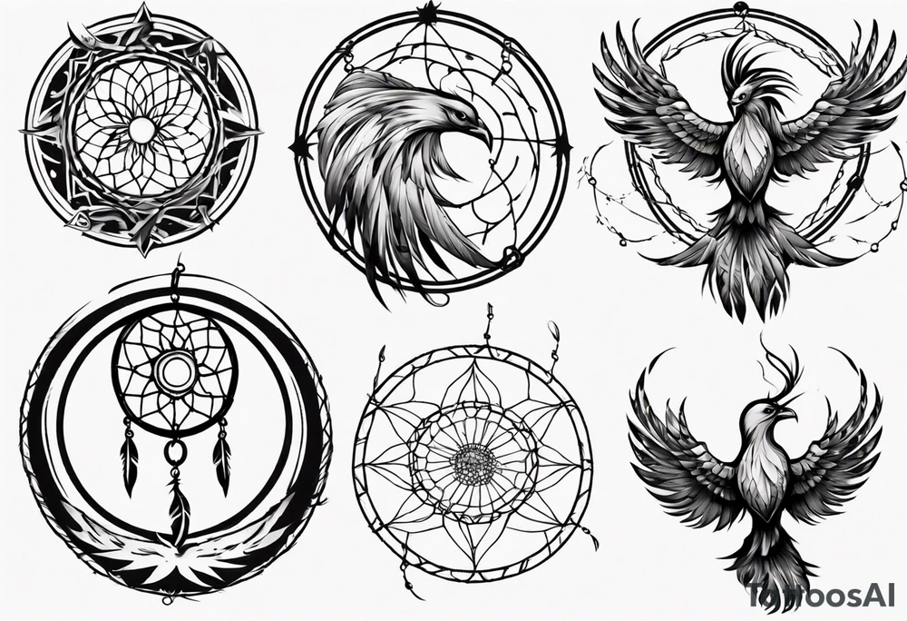 Fire Phoenix dream catcher tattoo idea
