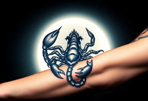 fierce scorpio emerging through the sky at night with dark skies with stars with. this saying The wound is the place where the Light enters you. tattoo idea