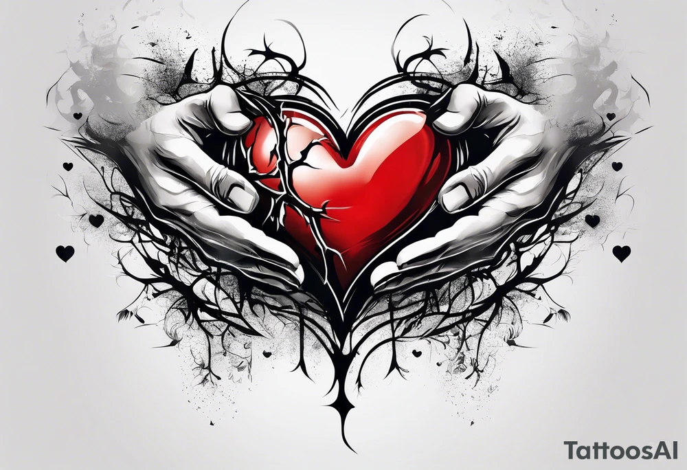 Arm sleeve depicting broken heart, pain suffering and loneliness tattoo idea