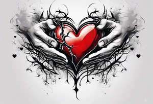 Arm sleeve depicting broken heart, pain suffering and loneliness tattoo idea
