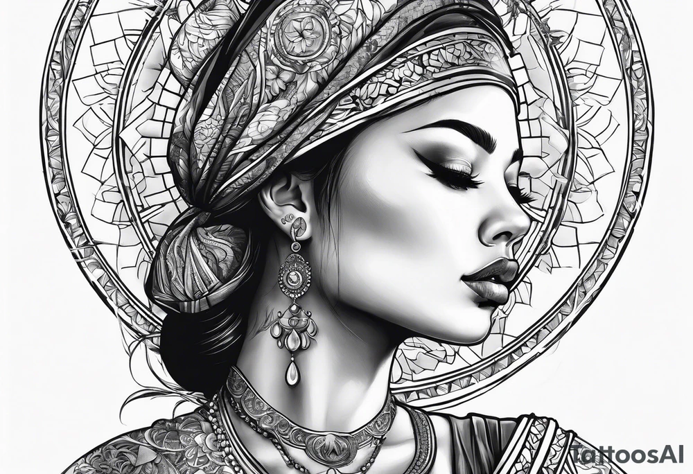woman looking into the sun tattoo idea