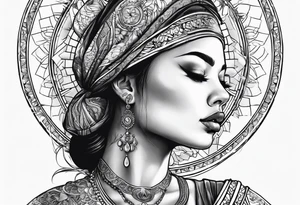 woman looking into the sun tattoo idea