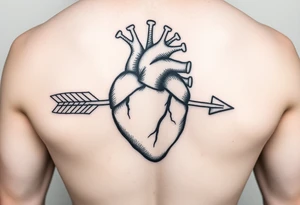 anatomical heart pierced by ornate arrow with representation of surviving addiction tattoo idea