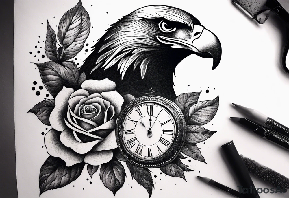 eagle, rose, clock , love tattoo idea