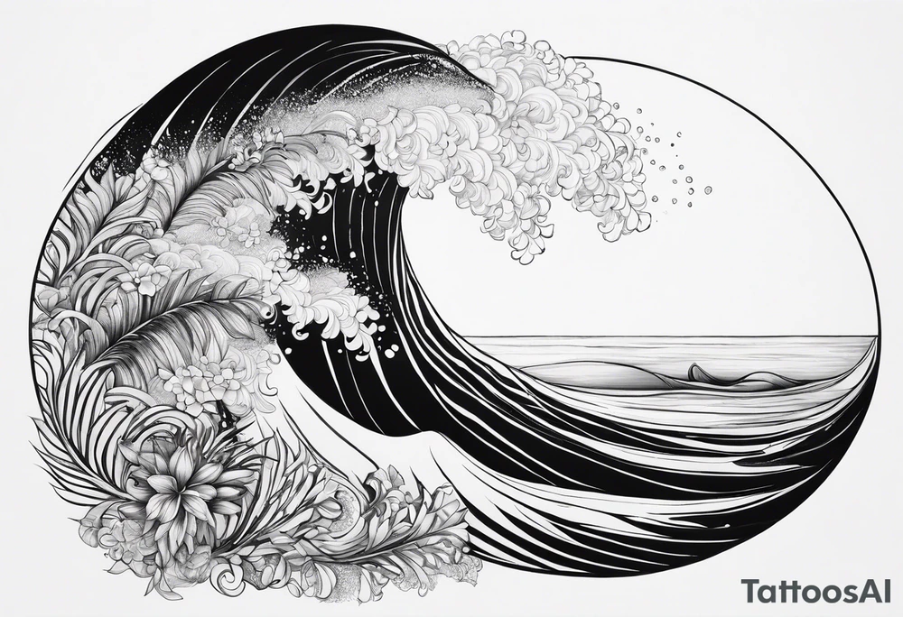 wave,, flower, palm, sea tattoo idea