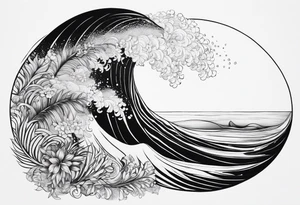 wave,, flower, palm, sea tattoo idea