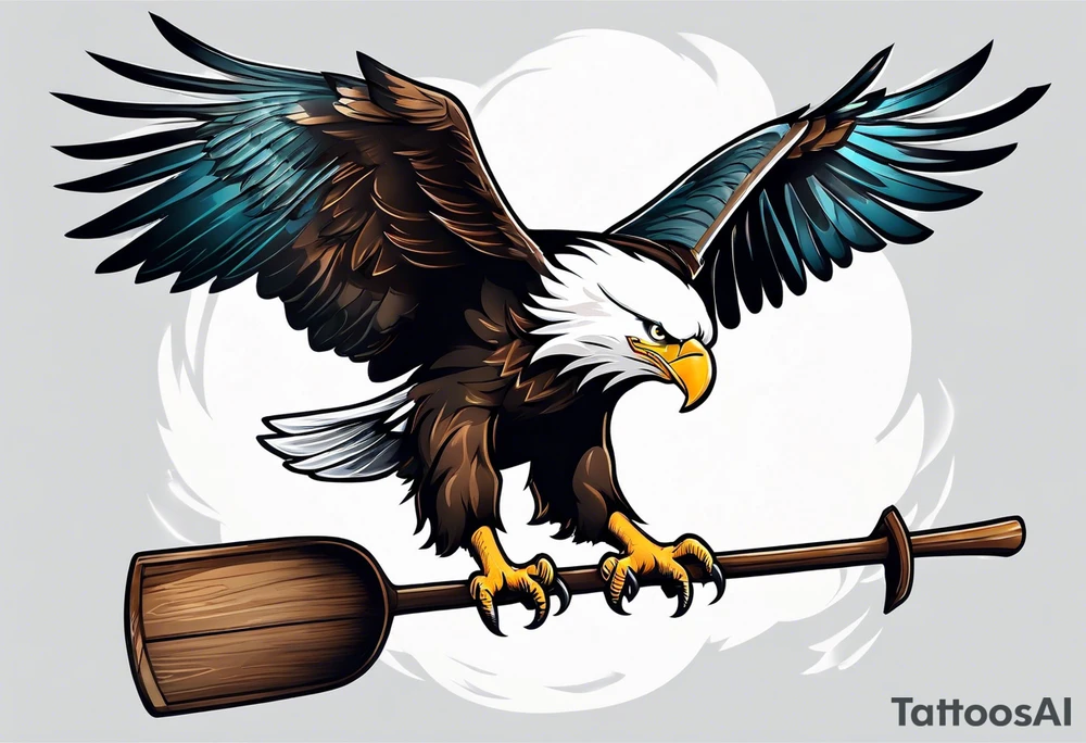 eagle flying with an oar through talons tattoo idea