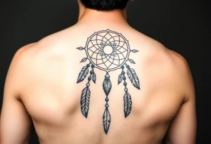 native dreamcatcher with flowing feathers and sacred beads tattoo idea