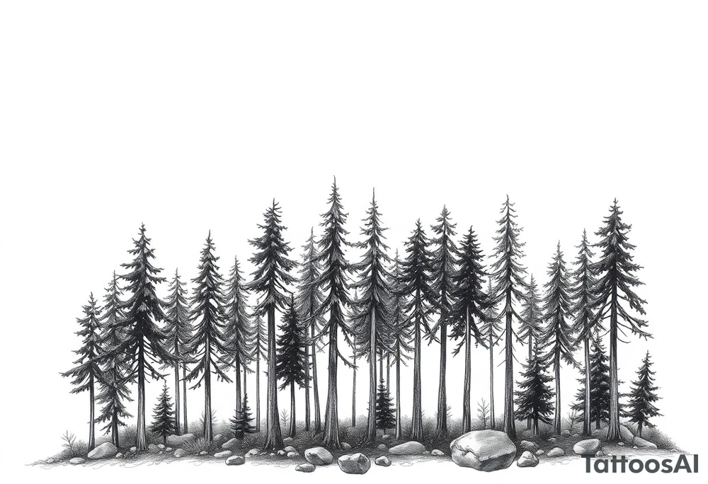 Needle forest with black and gray trees tattoo idea