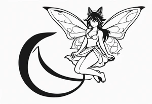 No color sketch of a fairy with a tail inspired by the guild symbol in the anime show called Fairy Tail in a fetal position leaning in and forward while crawled in hugging herself floating tattoo idea
