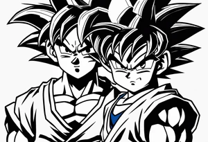 little Son-Goku in the foreground and an older version of him as a super sayin behind him tattoo idea