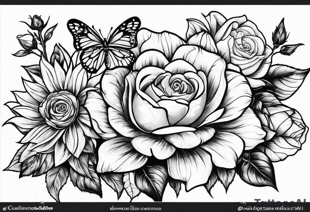 Paw print, fower rose, sunflower, butterfly tattoo idea