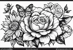 Paw print, fower rose, sunflower, butterfly tattoo idea
