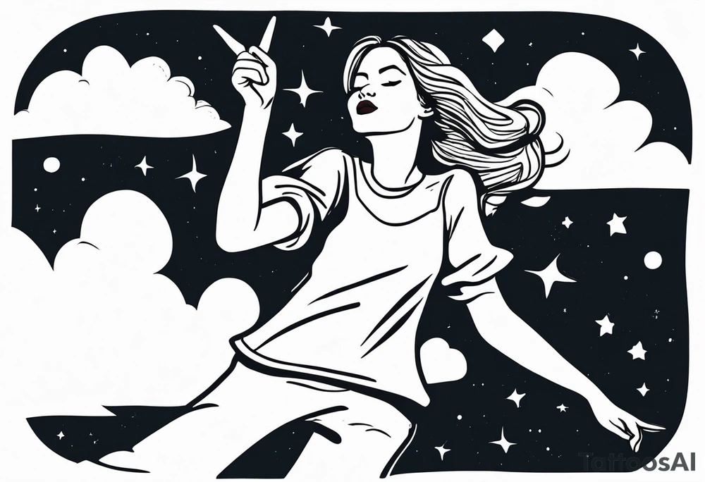 Silly. odd woman ugly dancing pointing her fingers up in the sky. tattoo idea