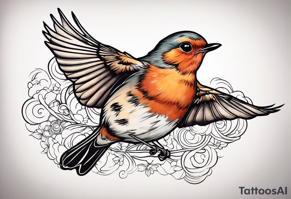 Cute robin flying tattoo idea
