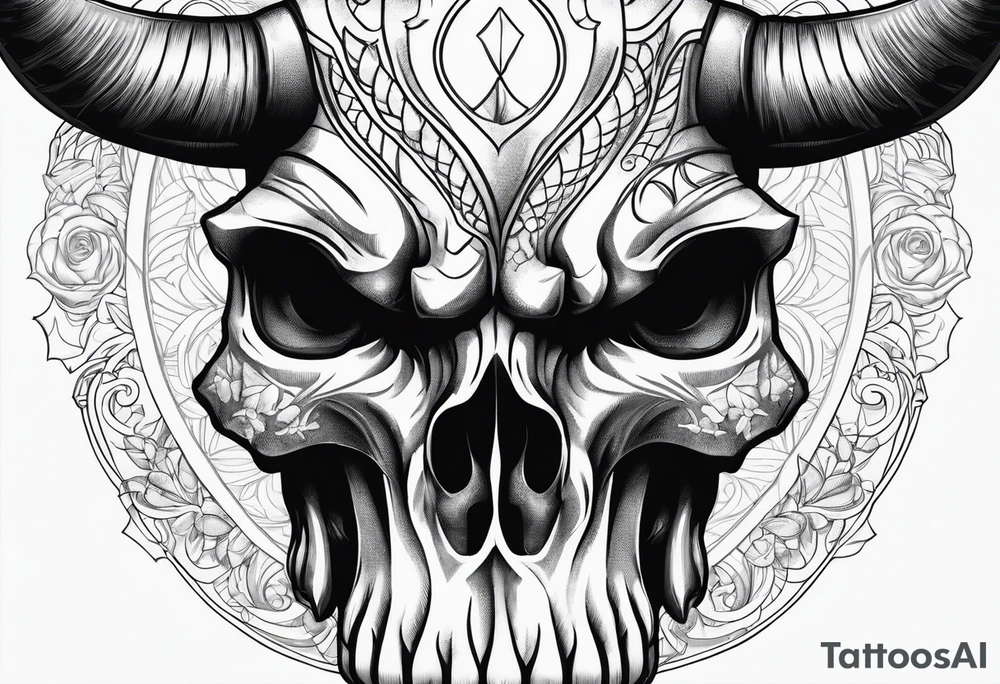 skull of a bull with a line frame, realistic, simple tattoo idea