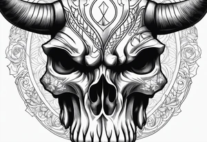 skull of a bull with a line frame, realistic, simple tattoo idea