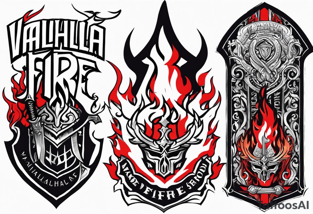 valhalla on fire blood
sword shield axe tattoo idea