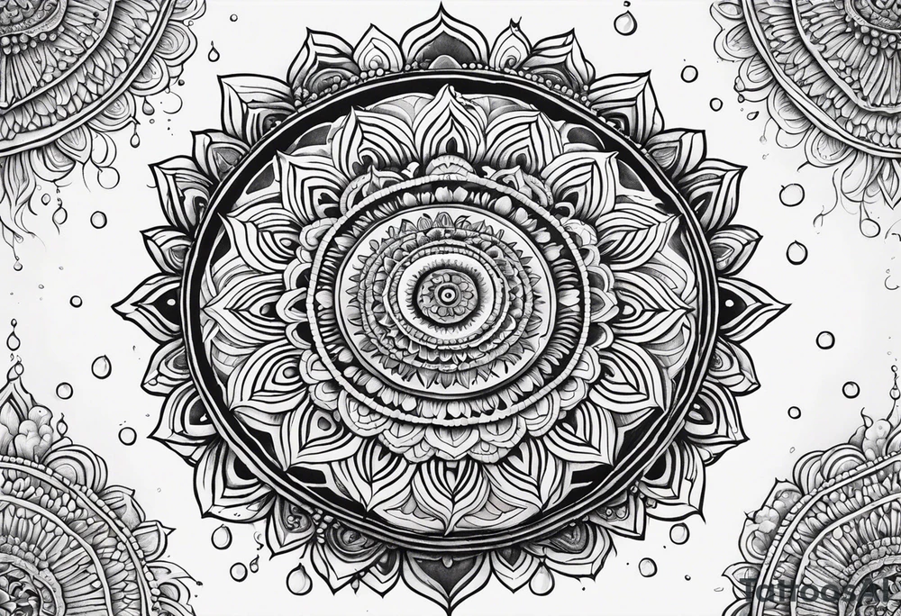 Mandala inspired Ripples in the water caused by a half moon that is dripping water Drops tattoo idea