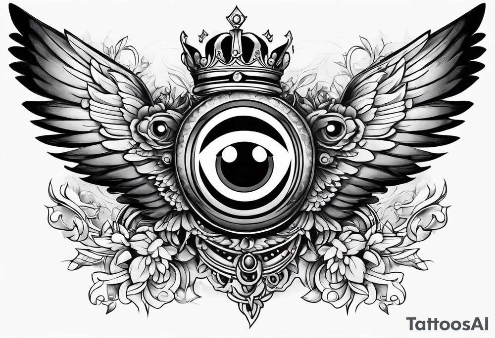 big eye with wings and crown tattoo idea