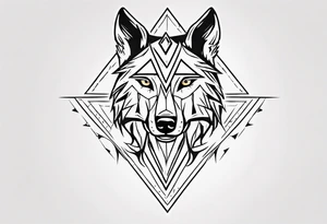 wolf head with triangle on the forehead and triangle in the background tattoo idea