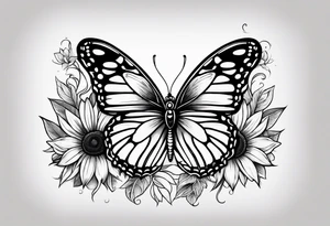 Half sunflower half butterfly tattoo idea
