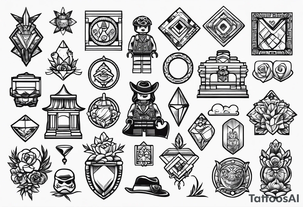 Variety of Lego traditional style flash sheet tattoo idea