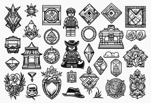 Variety of Lego traditional style flash sheet tattoo idea