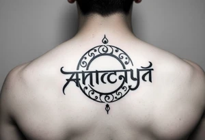 Create a tattoo that writes the Hindi word "Anichya" with A circle or spiral, which represents the cyclical nature of life and death tattoo idea