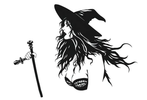A silhouette stencil style drawing of Stevie nicks as a witch tattoo idea