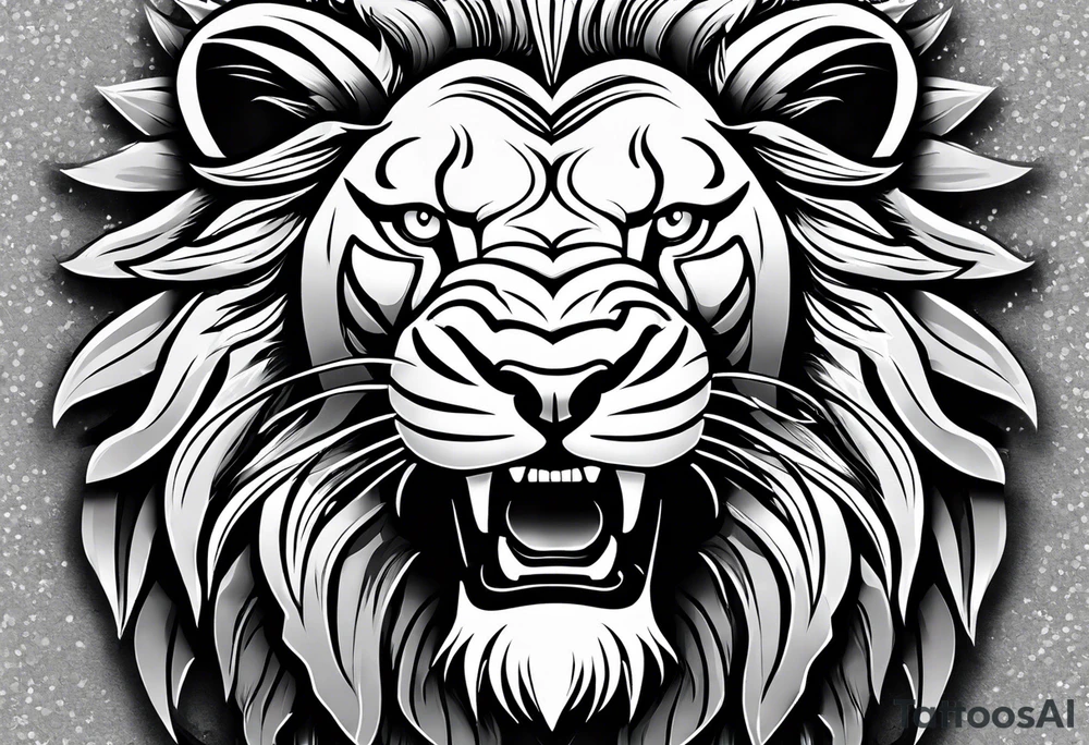 lion with a crown and sparkling eyes and mouth open teeth showing tattoo idea