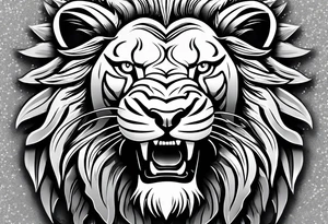lion with a crown and sparkling eyes and mouth open teeth showing tattoo idea